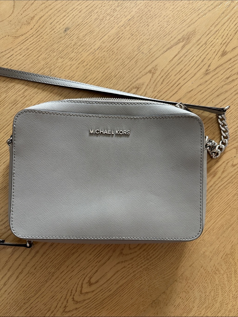 Michael Kors Silver-Gray Crossbody Bag with Chain Strap